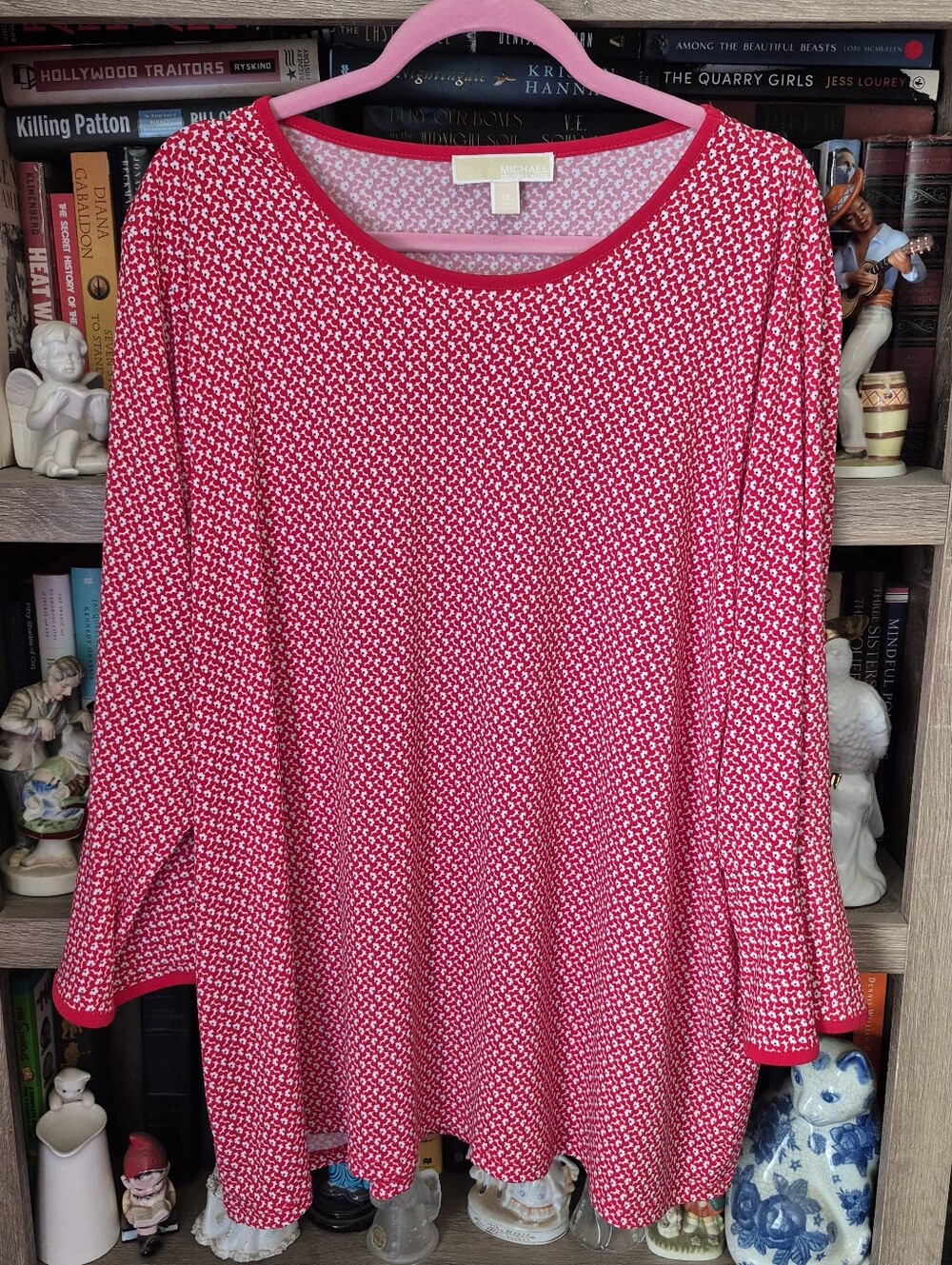 Michael Kors Pink and White 3/4 Sleeve Patterned Top